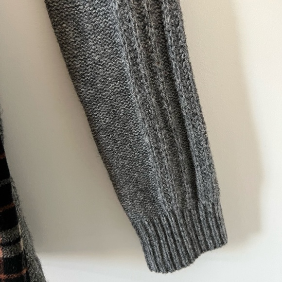 Moth (Anthropologie) Derry Cable Knit Wool Plaid Flannel Hooded Sweater Jacket - Picture 6 of 13